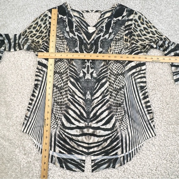 Chico’s Animal Print Blouse. Snakeskin Cheetah Zebra Leopard Sequin Beads.  1 - Picture 11 of 14